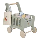 Little Dutch Einkaufswagen inkl. Einkaufstasche und Lebensmitteln aus Holz für Kinder - Mint