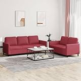 Gecheer 2-TLG.Sofagarnitur Sessel Couch mit Kissen Sofa,Fernsehsessel, Couch Garnitur Sofa Set,Relaxsofa,Loungesofa, Wohnzimmersofa Couchgarnitur Designsofa Sitzmöbel Polstermöbel Weinrot Kunstleder