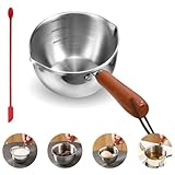 Tutamaz Stielkasserolle 304 Edelstahl mit Holzgriff, 300ML Milchtopf mit Ausgießer, Edelstahl Milchtopf, Stieltopf Saucepan Milchpfanne, Schmelztopf Mini Suppentopf Soßenpfanne für Küche Gasherd