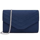 Milisente Damen Clutch, Wildleder Handtasche Clutch Umschlag Crossbody schultertasche Clutch Tasche Abendtasche Marineblau (Blau)