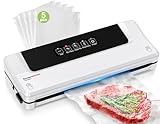 Bonsenkitchen Vakuumiergerät, Vakuumierer für kontinuierliches Arbeiten mit hoher Geschwindigkeit, Folienschweißgerät für Lebensmittel, inkl. 5 Vakuumier-Beutel und Schlauch (Weiß)