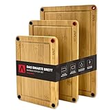 REDSALT® innovatives Bio Bambus Holz Schneidebrett 3er Set rutschfest | 38x26 32x22 26x18cm Holzbretter beidseitig verwendbar antibakteriell tiefe Saftrille | FSC zertifizierte premium