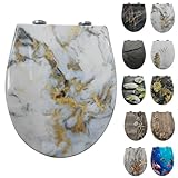 Toilettendeckel mit Absenkautomatik, WC Sitz mit Absenkautomatik Oval Form klodeckel Einfache Reinigung, Abnehmbarer WC-Sitz, 150kg belastbar, einfache Montage – Motiv: Weißer Marmor