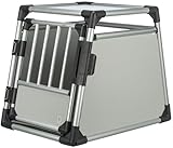 TRIXIE Hunde-Transportbox Aluminium in silber – S: 48 × 57 × 59 cm, stabile und geräuscharme Hundebox mit abgeschrägten Seiten, Sicherheitsverschluss & rutschfester Liegematte – 39341