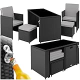 tectake Poly Rattan Sitzgruppe, 5- teiliges Lounge Gartenmöbel Set mit Tisch, Sessel & Hocker, Essgruppe für bis zu 4 Personen, Garten und Balkon Möbel inkl. Polster - schwarz/grau