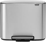 Brabantia 121128 Bo Treteimer 3 x 11 L Abfalleimer, Metall, Matt Steel Fingerprint Proof, 54 x 36.5 x 44 cm, 3 x 11 litre