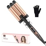 BESTOPE MIX Welleneisen, Lockenstab 3 Fässer 22mm Welleneisen für Haare PTC Schnellheizung 2 Temperaturstufen Mermaid Hair Waver mit Handschuh Beach Waves Lockenstab für Alle Haare