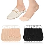 QFGasre 4 Paar Füßlinge Damen Low Cut Ballerina Socken Unsichtbare Halbsocken Söckchen mit Non-Slip Schlinge Schwarz Hautfarben