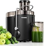 FOHERE Entsafter für Obst und Gemüse in Edelstahl, 400W Zentrifugaler Entsafter 65 MM Einfüllöffnung und 3 Geschwindigkeiten, Anti-Tropf-Funktion und Überhitzungsschutz inkl Reinigungsbürste, Schwarz