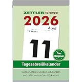 Zettler Tagesabreißkalender XXL 2026 – Abreißkalender 10 × 14 cm, 1 Tag pro Seite mit Sudoku, Rezepten, Rätseln & Tipps auf den Rückseiten, FSC-zertifiziert