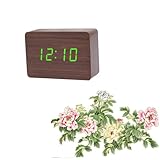 HEALEEP Holz Digitaluhr mit Sprachsteuerung Kreative LED Tischuhr für Schlafzimmer und Wohnzimmer Braunes Design Energiesparend Temperaturanzeige ohne Batterie