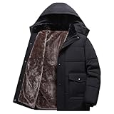 Verdickter Winterparka für Herren, wasserdicht, warm, winddicht, Pufferjacke mit abnehmbarer Kapuze aus Kunstpelz, Schwarz, 4XL