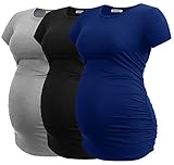 Smallshow Damen Umstandsmode Tops Seitlich Geraffte Schwangerschafts Umstandstop 3er Pack Black/Grey/Navy M