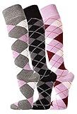 TippTexx 24 3/6 Paar unisex Reiter Socken, Reitstrümpfe in Karo Mustern plus Anti-Loch-Garantie (DE/NL/SE/PL, Numerisch, 35, 38, Regular, Regular, Flieder/Anthrazit/Weinrot - 3 Paar)