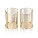 2 Stück Gold Stiftehalter, Durchbrochen Runder Pinselhalter, Schminktisch Zubehör, Schreibtisch Organisator Gold, Make-up Pinsel Organizer, für die Schule, Zuhause, Büro