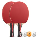 JOOLA Tischtennis Set Rosskopf 2 Tischtennisschläger + 3 Tischtennisbälle 40+mm, rot/schwarz, 5-teilig