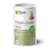 Raab Vitalfood® Bio Protein Shake Grün Pulver (360 g) - Grüner Smoothie mit Gerstengras, Weizengras, und Matcha, 60% Proteingehalt, Mischung aus Erbsen- und Hanfprotein, Vegan, Bio