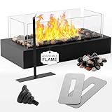 NEU! Tischkamin [3h Brenndauer] | Tischfeuer Set für Indoor und Outdoor | Ethanol Tischkamin mit Einstellbare Flamme und 4-Fach-Sicherheitsglas | Bioethanol Tischkamin | Terrassenfeuer | Balkon Deko