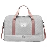 SUNSEATON Reisetasche Damen Sporttasche 50x30x25 Handgepäck Tasche Weekender Bag Schwimmtasche Wasserdicht Travel Bag Fitnesstasche Trainingstasche Frauen für Reise Gym (Gris)