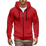 Herren-Kapuzenpullover mit durchgehendem Reißverschluss und mehreren Taschen, lässiger Herren-Kapuzenpullover, modischer und locker sitzender Pullover, Kapuzenpullover, einfarbig, langärmelig