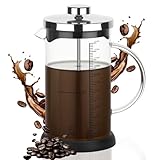 lompyeu French Press，600ml Kaffeekanne mit Permanent Edelstahl Filter, Kaffee Presse, Hitzebeständiges Glas Kaffeepresse für Tee und Kaffeezubereiter, Spülmaschinengeeignet