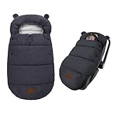 Baby Fußsack Winter für Babyschale Einschlagdecke Wasserdicht Universal Winterfußsack Babyfußsack aus Warmem Thermofleece für Kinderwagen und Buggy (Schwarz)