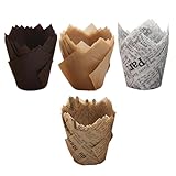 ULTECHNOVO 200 Stück Tulpenförmige Papier Cupcake Backförmchen Ölbeständig Hitzebeständig Biologisch Abbaubare Kuchenverpackung für Selbstgemacht Desserts und Partyfeiern Zufälliger Stil