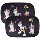 URAQT Auto Sonnenschutz, Kompatibel mit Personenkraftwagen, Autofenster Sonnenschutz mit UV Schutz (2er Set) für Kinder, Einhörner-50 x 30 cm
