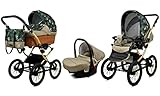 BabyLux Kinderwagen 3in1 mit Autositz für Kleinkinder – Kinderwagen für Neugeborene und Kleinkinder –– Baby Neugeborenen Kinderwagen – 59x105x125cm – Max 15kg – Fern Leaf Gold Frame
