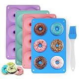 LHOEST 5 Stück Donuts Backform, Donut Backform mit Silikon Backpinsel, Silikon Antihaft Donut Formen für Kuchen Bagels Muffins, BPA-frei Donut-Form für Geschirrspüler Backofen Mikrowelle