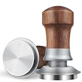 MICXNIC Tamper 54mm, Federbelasteter Espresso Tamper mit Self Leveling, Einstellbare Tiefe Kaffee Tamper, Walnuss Holzgriff, Rostfreier Stahl Gewinde Basis, Silber