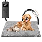 Asstikoo Haustier Heizkissen für Katzen Hunde, einstellbare Hund Heizkissen mit 12 Stufen Timer und 30-55℃ Temperatur, Haustier Heizdecke Electric Pet Heizmatte (L - 45 * 70cm)