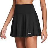 BALEAF Rock Damen Rock mit Hose drunter Tennisrock Tasche Skort high Waist Schwarz XXL