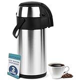 HEFTMAN Thermo-Kaffeekaraffe – 3L Edelstahl Airpot Pumpe Action Doppelwandige Isolierung, auslaufsichere Kaffee- und Teekaraffe mit 360° drehbarem Boden, Tragegriff, Sicherheitsverschluss, abnehmbarer