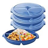 Set 3 Mikrowellen Teller: Mikrowellengeschirr mit Deckel Mikrowellenteller BPA-frei Wiederverwendbar, Mikrowellenfeste Frischhaltedose mit 3 Fach Aufteilung Deckel zum Erhitzen Einfrieren-Dunkelblau