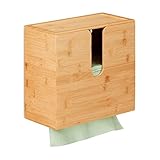 Relaxdays Papierhandtuchspender, mit Deckel, für H2 Papierhandtücher, HxBxT 26x27x13 cm, Zum Aufhängen, Bambus, Natur