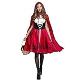 IWEMEK Damen Rotkäppchen Kostüm mit Kleid und Umhang mit Kapuze Erwachsene Karneval Faschingskostüme Halloween Festlich Cosplay Prinzessin Make Up Partykleid Märchen Verkleidung Outfits