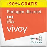 Vivoy Discreet Extra - 72 Einlagen im Monatspaket (6 x 12 Stück) - bei mittlerer Blasenschwäche und Inkontinenz - Hygieneeinlagen für Frauen einzeln verpackt