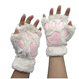 Qersh Katzenpfote Handschuhe 1 Paare Kawaii Handschuhe Katzenpfoten Cosplay Kunstpelz Plüsch Katzen Handschuhe für Frauen Löwenpfoten Fingerlose Handschuhe für Mädchen Frauen (H, Keine Fingerlinge)