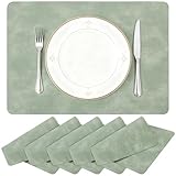 ZEONHEI 6er Set Platzsets Abwaschbar Grün 43x30cm, Tischsets Abwaschbar Rechteckig Platzdeckchen Grün, Tischuntersetzer Teller Untersetzer, Hitzebeständig und rutschfest Platzset Leder für Küche