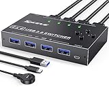 USB 3.0 Switch 4 PC,MLEEDA USB Switch 4 In 4 Out,USB KVM Umschalter für Tastatur Maus Drucker,mit kabelgebundener Fernbedienung und 4 USB 3.0-Kabel