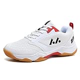 Aulande Badmintonschuhe Squashschuhe Hallenschuhe für verschiedene Böden Bequem und fester Halt Unisex Volleyballschuhe, Weiß Rot 023, 38 2/3 EU