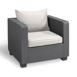 Allibert Gartenstuhl in Rattanoptik Loungesessel Outdoor Balkon Stuhl Rattansessel Gartensessel aus UV-beständigem Material Gartenmöbel Lounge Möbel Gartenlounge Salta Sessel mit Kissen Anthrazit