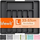 Lifewit Besteckkasten für Schubladen 40 50, Kunststoff Besteckeinsatz (Tiefe 38 cm), erweiterbare Besteckschublade Einsatz, Schubladen Organizer Küche für Besteck, Cutlery, Geschirr, Löffel, Schwarz