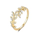 MASOP Ring Gold Zweig Blatt Offener Ringe AAA Zirkonia Kleine Schmuck Silber 925 Vergoldet Geschenke für Damen Frauen Freundin Mädchen Schwester Mutter Muttertag Muttertagsgeschenk