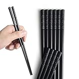 AOOSY 5-Paar Fiberglas Spülmaschinenfeste Essstäbchen, japanische Essstäbchen Wiederverwendbare Legierung Schwarze Essstäbchen Schwarzes Sushi rutschfeste Essstäbchen Set