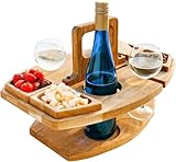 Ataoyus Picknicktische, Picknicktisch tragbarer Abnehmbarer Weintisch mit 2 Weingläserhalter stilvoller hölzerner Mini Snack Tablett für Weinliebhaber im Freien im Freien, Strand, Camping