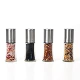SILBERTHAL Gewürzmühlen 4er Set - verstellbares Keramikmahlwerk - Aromadicht - Salz- & Pfeffermühlen aus Glas und Edelstahl - Unbefüllt & Nachfüllbar