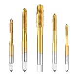 Treki 5 Stück Profi Gewindeschneider Bit Set M3 M4 M5 M6 M8 HSS Titan Gewindebohrer Bit Satz, Metric Gewinde Einschnittgewindebohrer Fertigschneider Maschinengewindebohrer Bit für Gewinde zu Schneiden