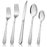 Herogo Besteck Set, 30-teiliges Edelstahl Besteckset für 6 Personen, Elegantes Hammergriff Silberbesteck Essbesteck mit Messer Gabel Löffel, Spülmaschinenfest/Rostfrei/Poliert